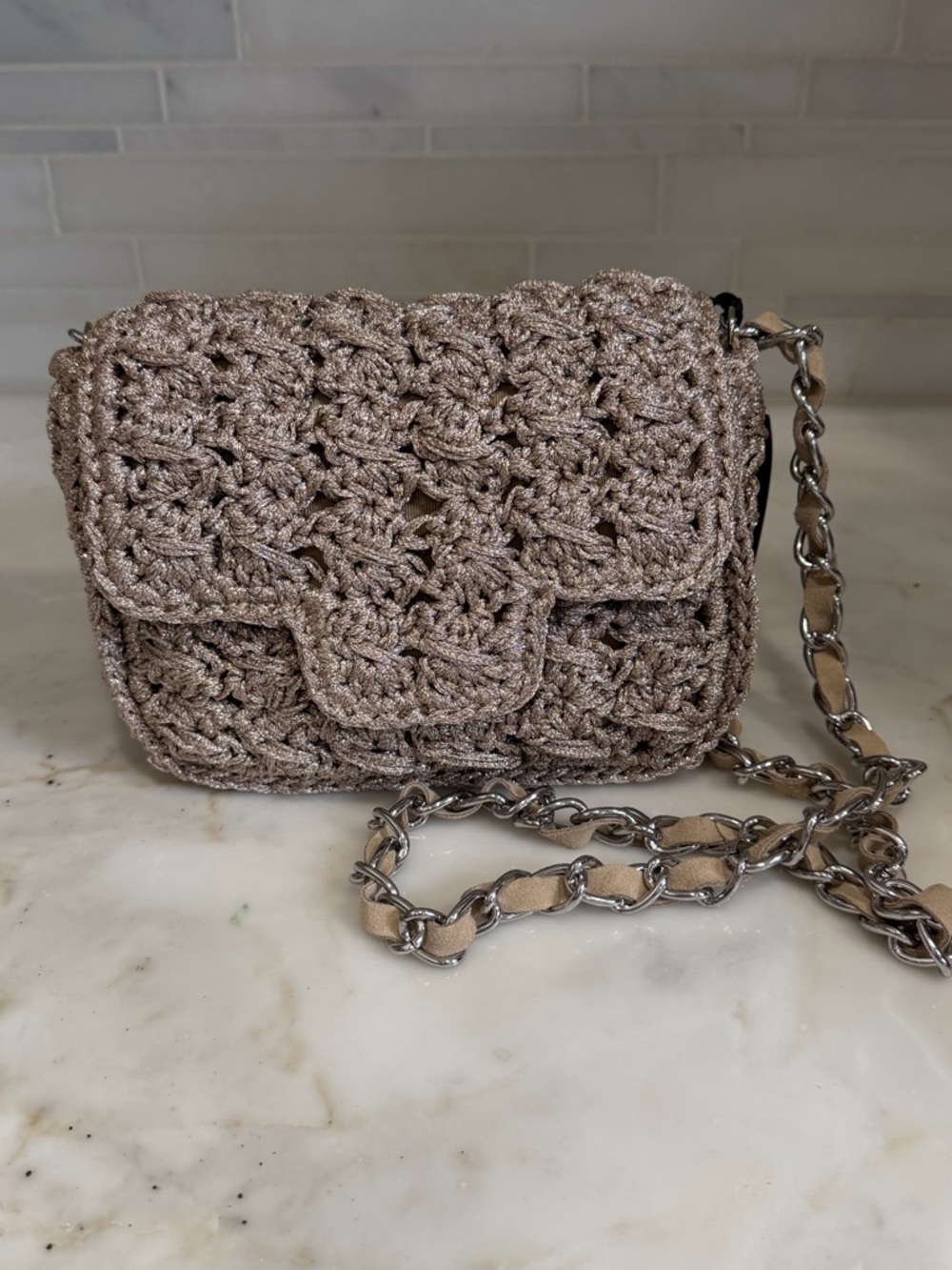 NEW! Maison Lurex SAC Baby Fenice Carre Woven Metallic Crossbody Bag